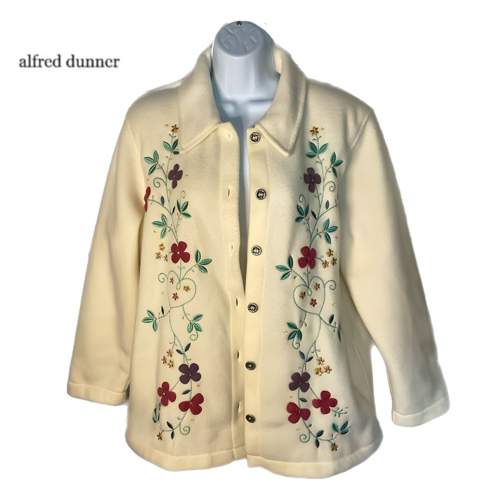 Alfred Dunner S Shacket White Ivory Embroidery Oversized Pockets CottageCore
